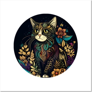 Cat Boho - Happy Funny Hippy Cat Lover Posters and Art